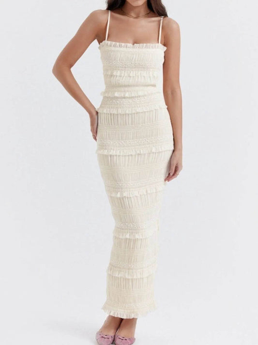 Frill Tiered Textured Maxi Cami Dress - Tredona LLC