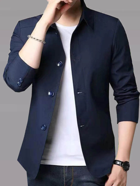 Men's Plus Size Button Up Long Sleeve Jacket - Tredona LLC