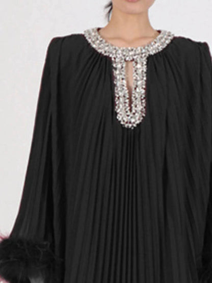 Rhinestone Long Sleeve Maxi Dress - Tredona LLC
