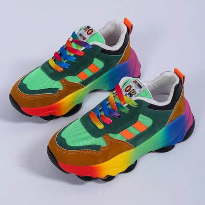 Lace-Up Mesh Round Toe Platform Sneakers - Tredona LLC