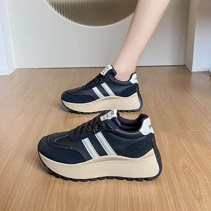 Side Striped Lace Up Platform Athletic Sneakers - Tredona LLC