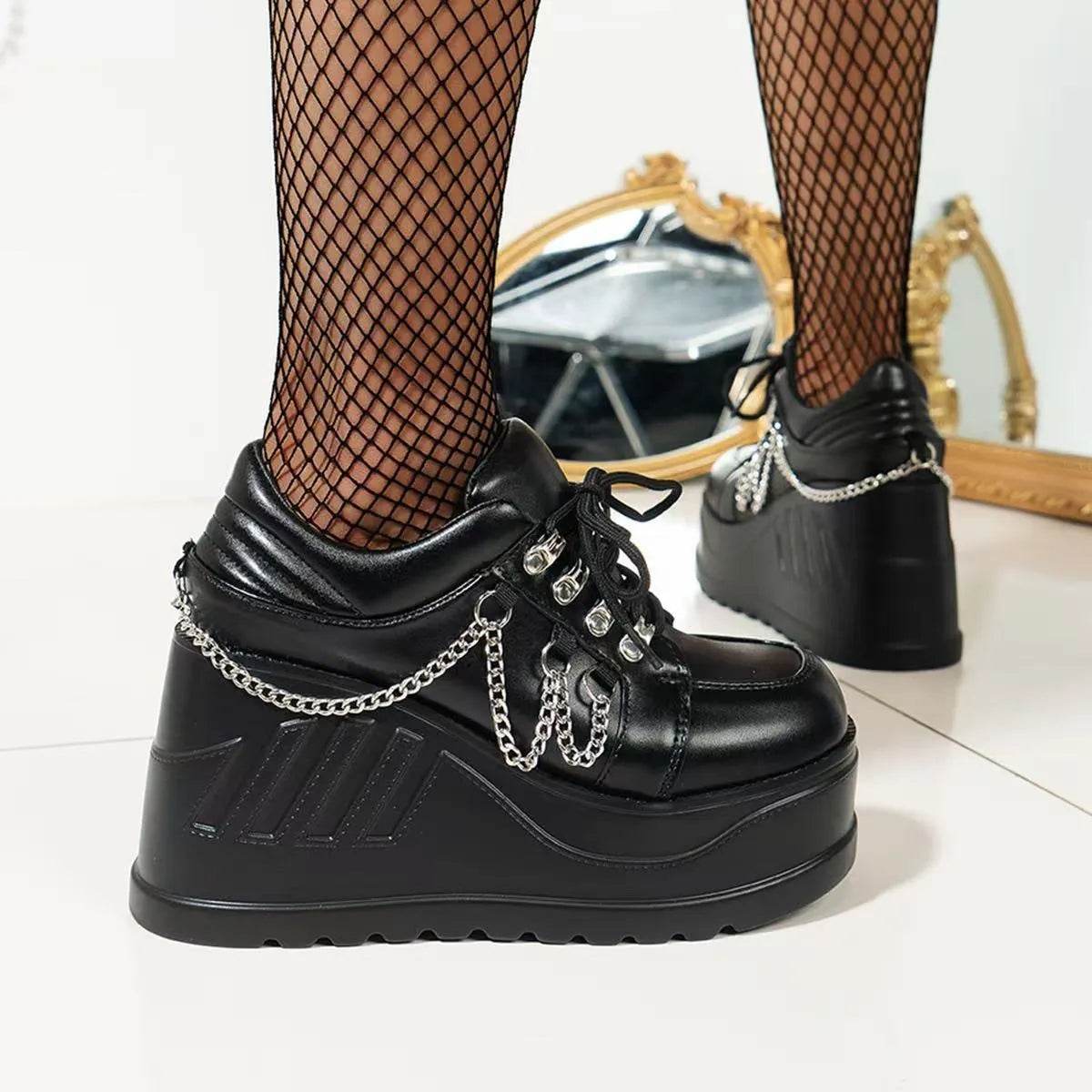 Lace Up Wedge Sneakers - Tredona LLC