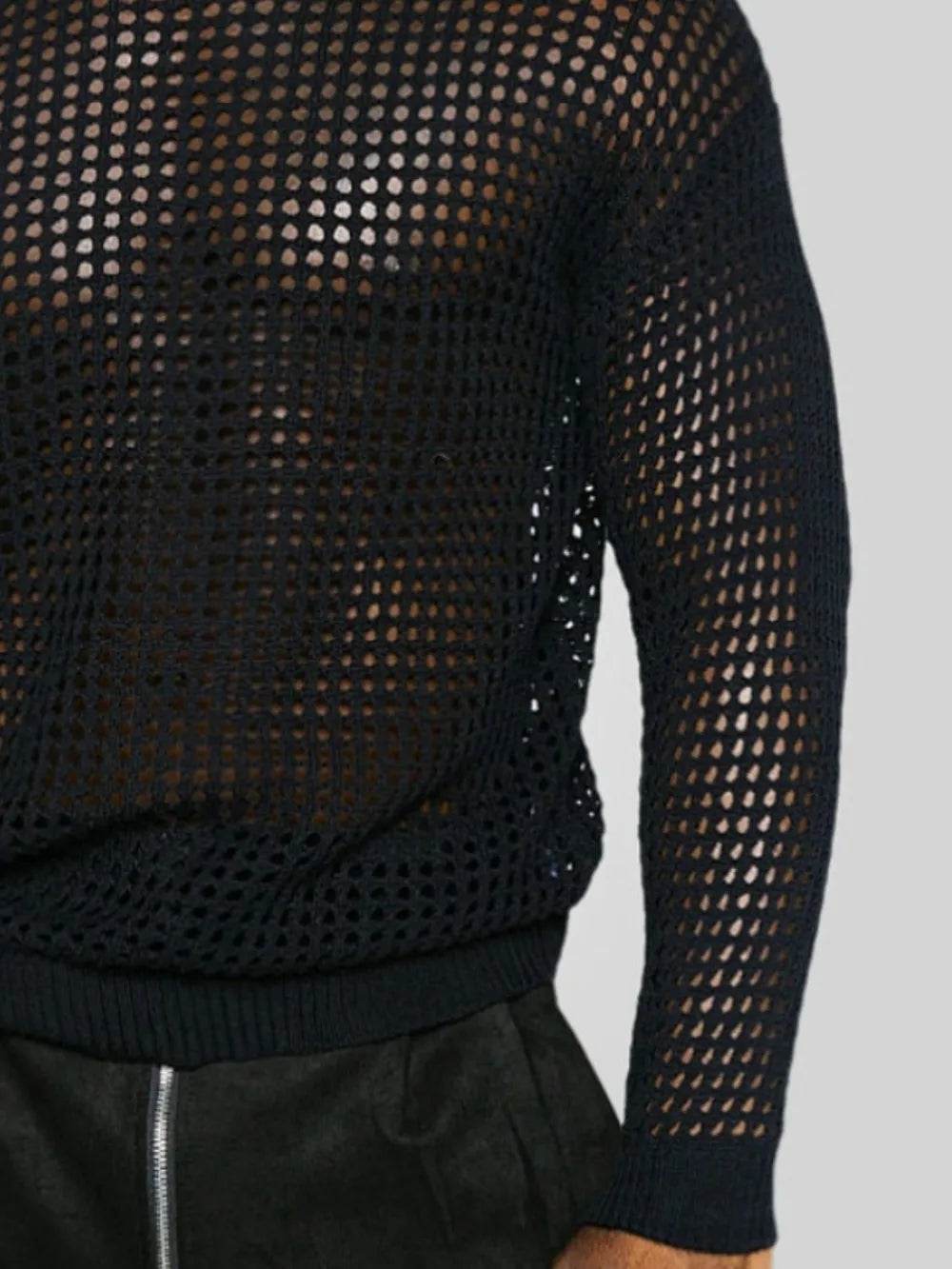 Men's Full Size Hollow Out Round Neck Long Sleeve Top Plus Size - Tredona LLC