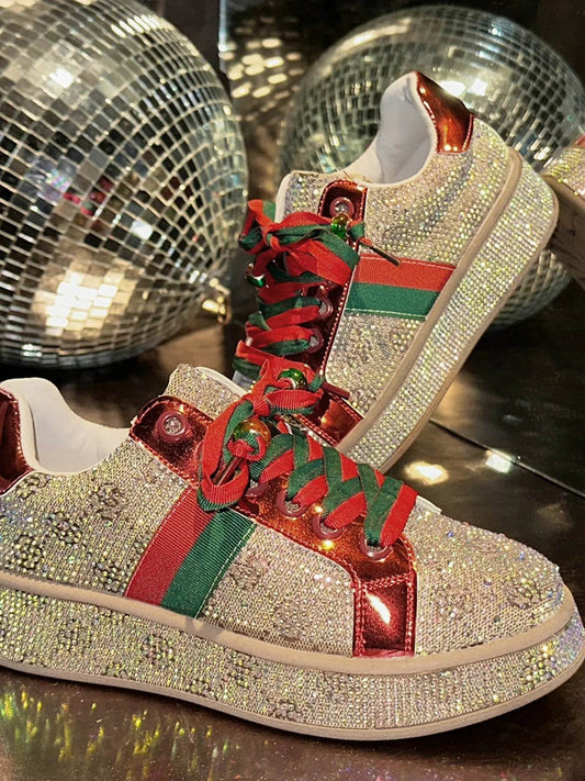 Rhinestone Round Toe Sneakers - Tredona LLC