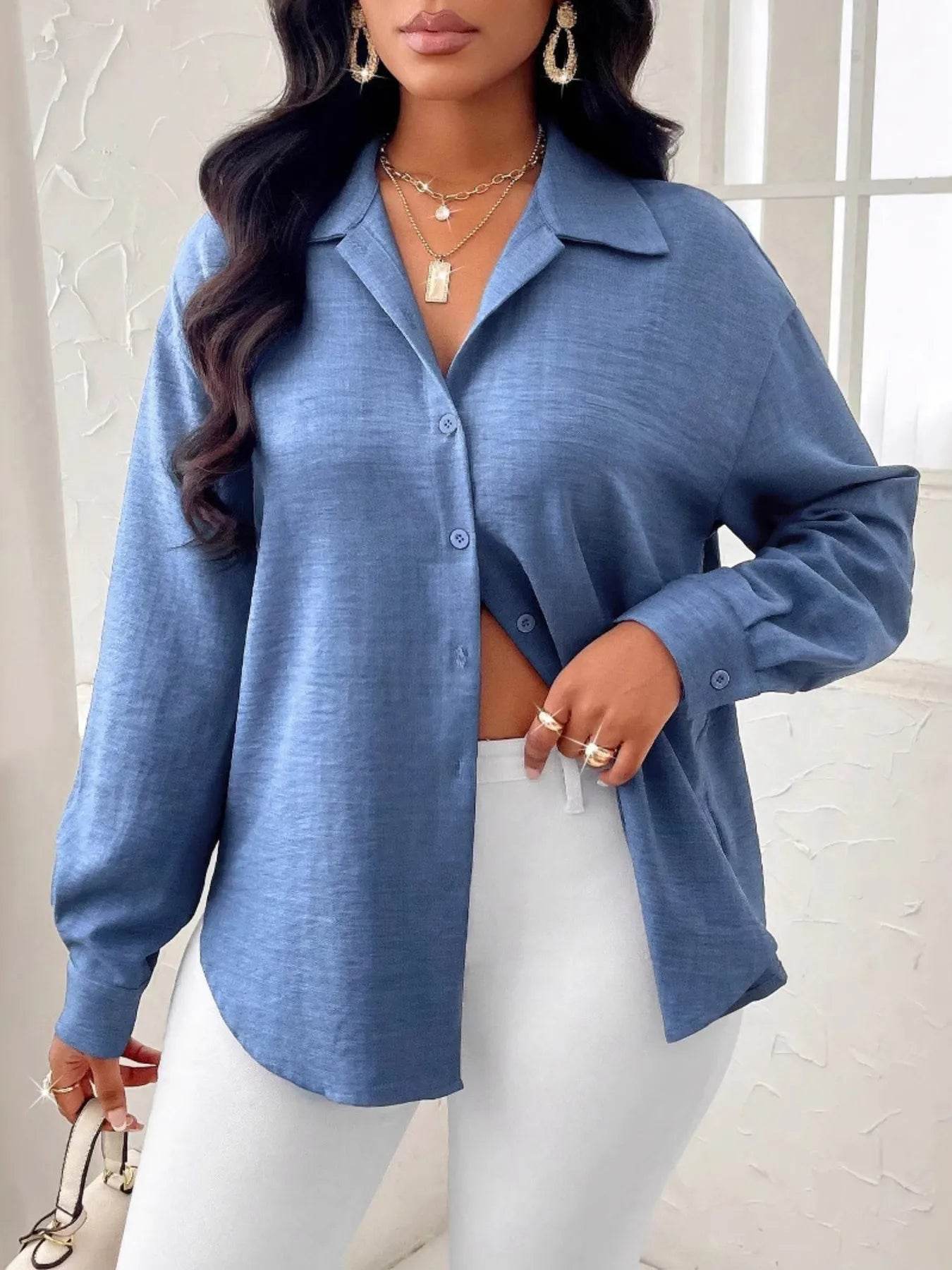 Collared Long Sleeve Blouse - Tredona LLC