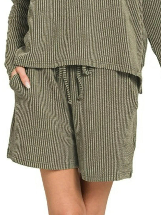 Zenana Corded Rib Long Sleeve Tee and Shorts Set - Tredona LLC