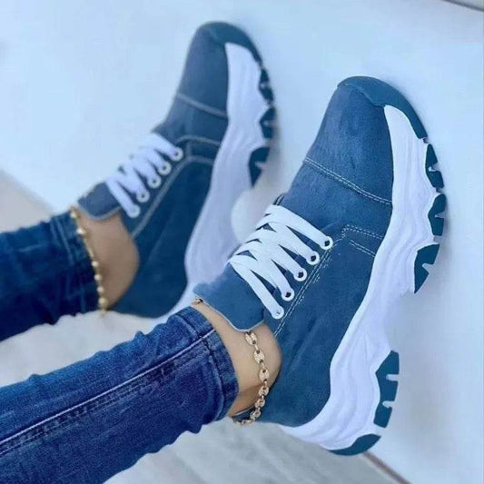 Lace-Up Round Neck Platform Sneakers - Tredona LLC