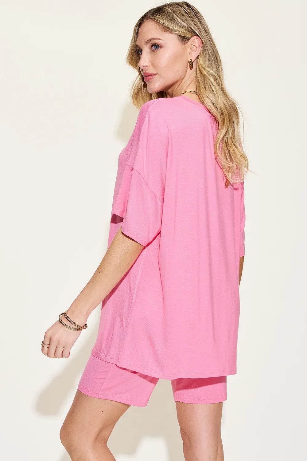 Basic Bae Full Size V-Neck Drop Shoulder T-Shirt and Shorts Set - Tredona LLC