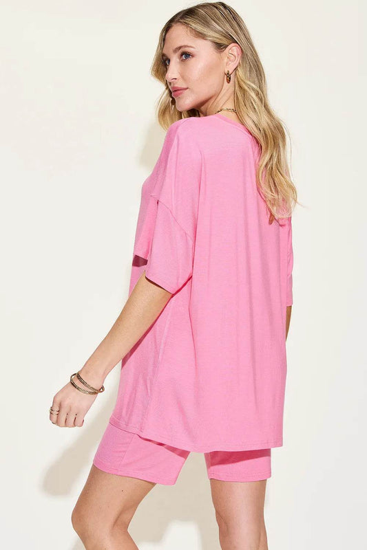 Basic Bae Full Size V-Neck Drop Shoulder T-Shirt and Shorts Set - Tredona LLC
