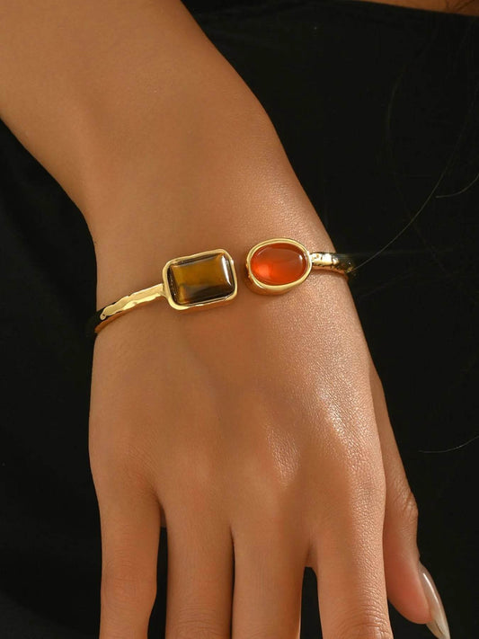 18K Gold-Plated Geometric Open Bracelet - Tredona LLC