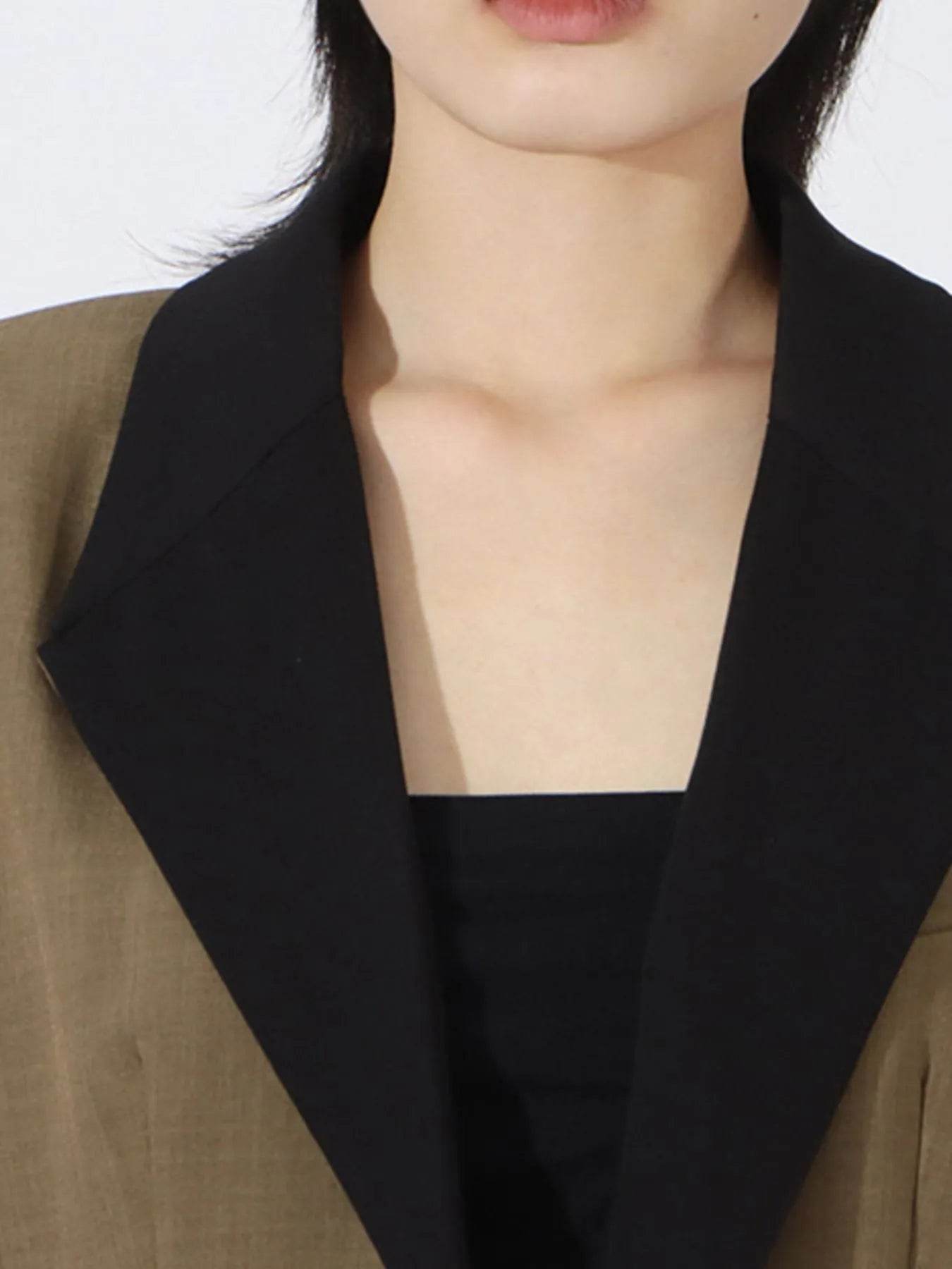 Contrast Lapel Collar Long Sleeve Blazer - Tredona LLC
