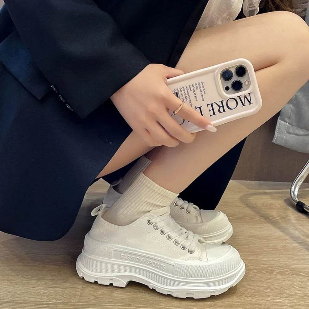 Lace Up Round Toe Platform Sneakers - Tredona LLC
