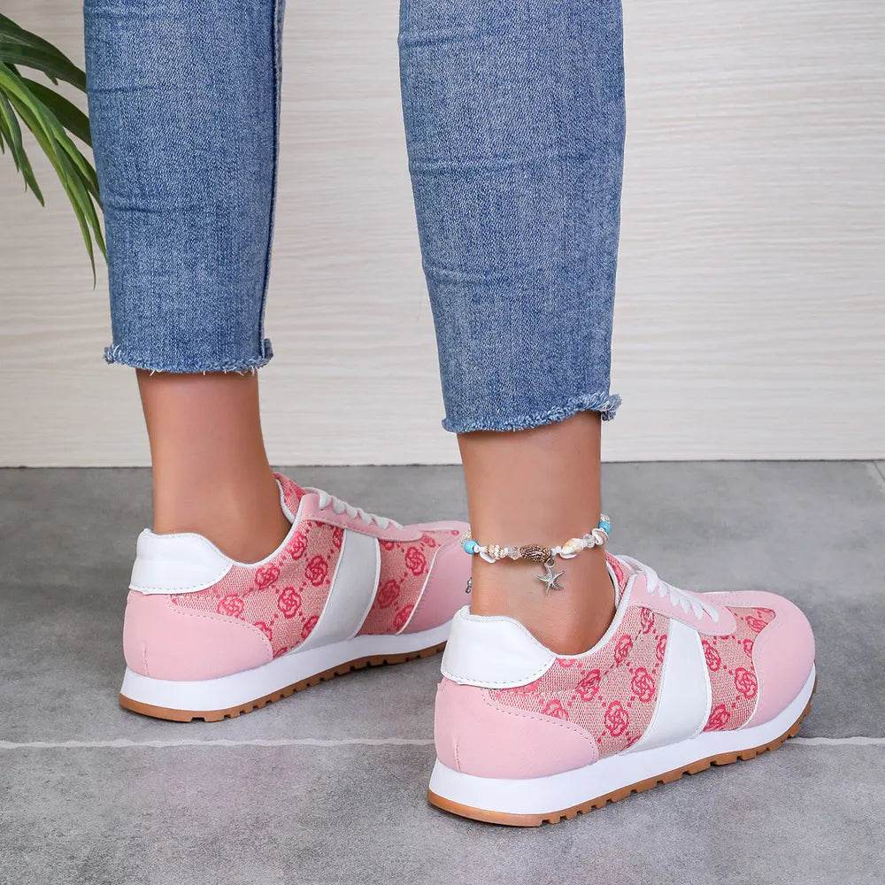 Contrast Round Toe Flat Sneakers - Tredona LLC