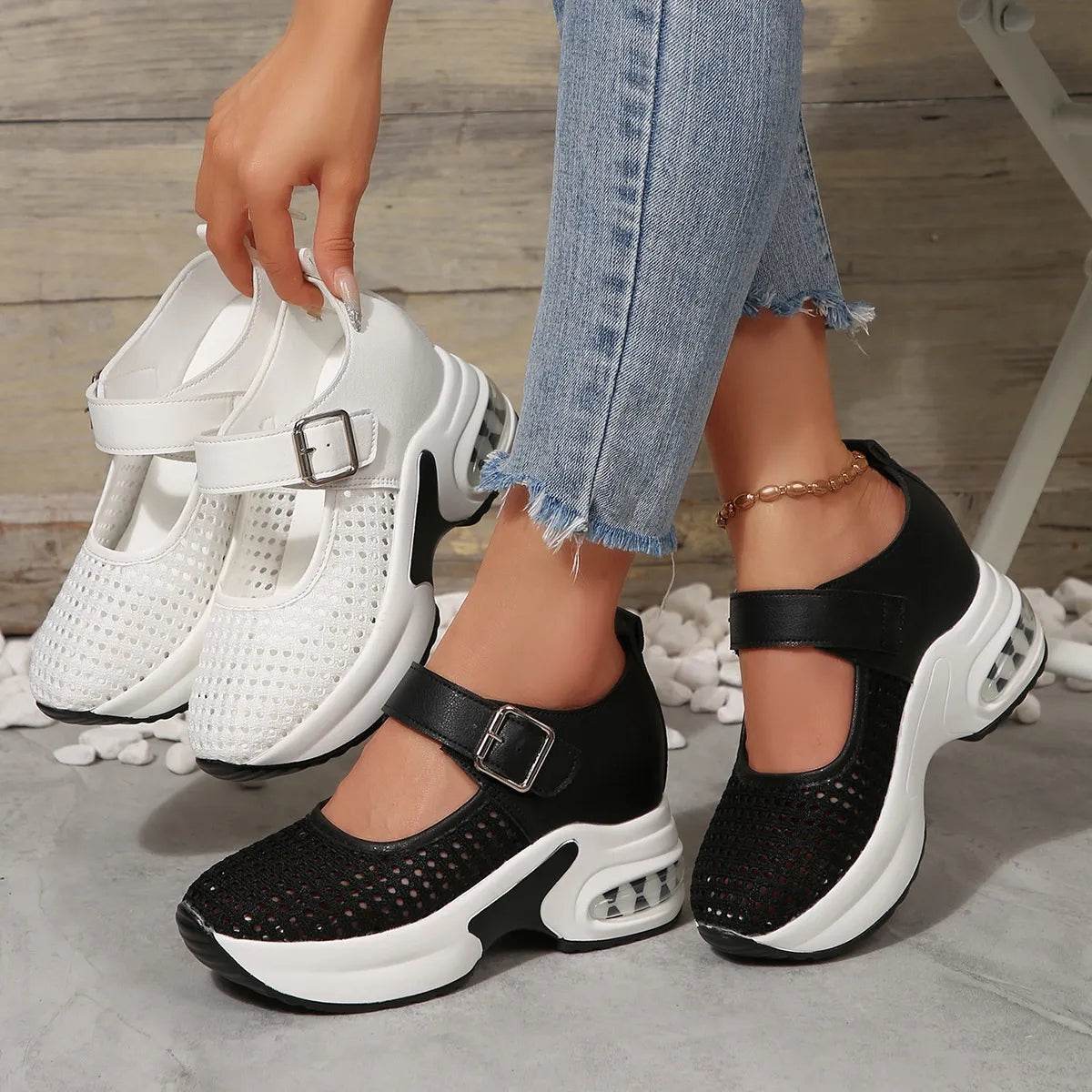 Breathable Mesh Platform Sneakers - Tredona LLC