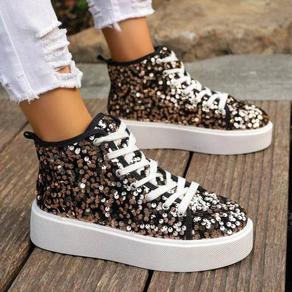 Sequin Round Toe Platform Sneakers - Tredona LLC