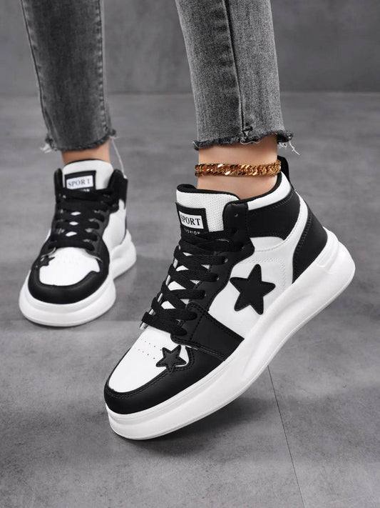 Star Pattern Lace Up Sneakers - Tredona LLC