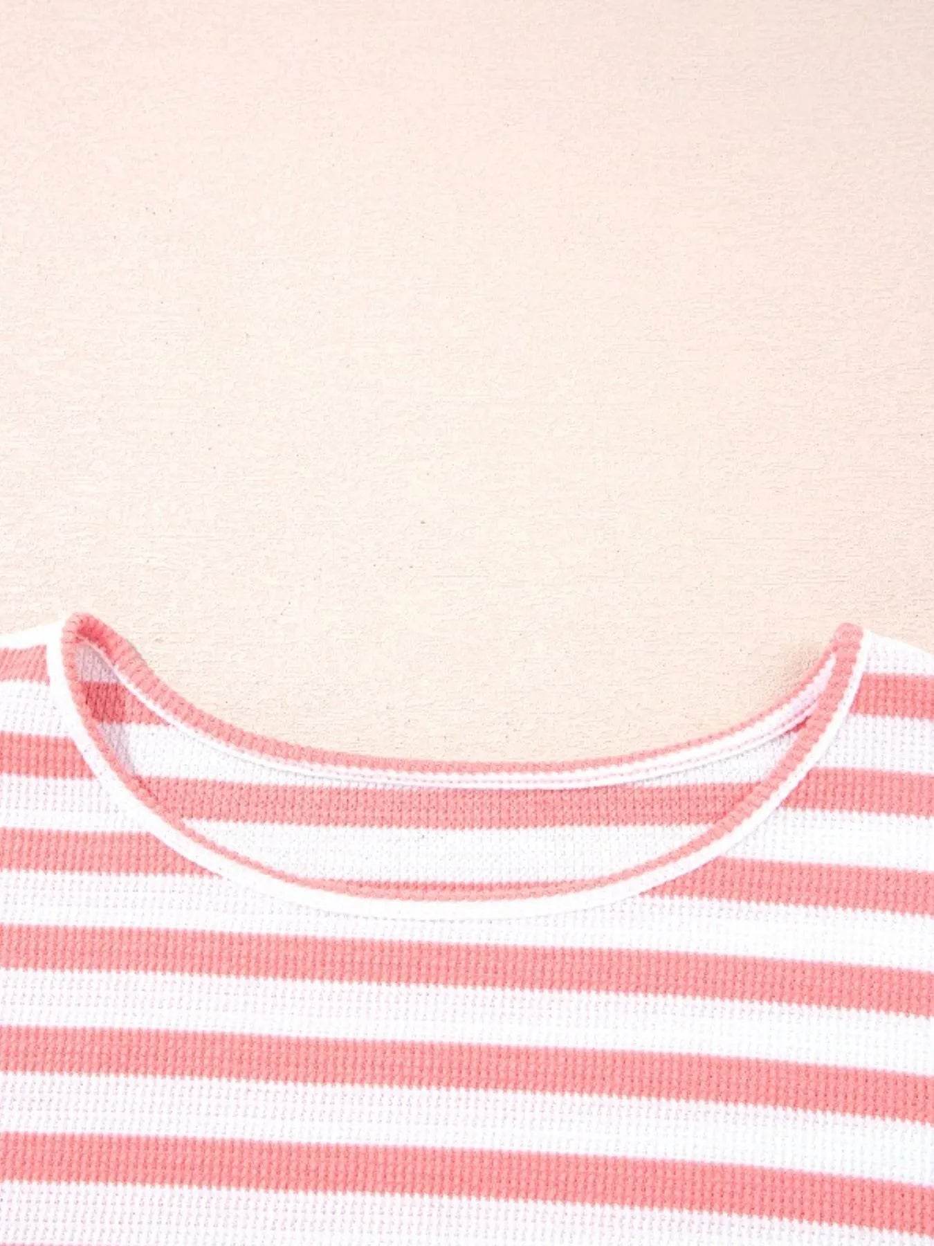 Striped Long Sleeve Ribbed Blouse - Tredona LLC
