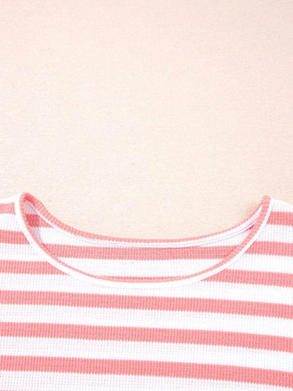 Striped Long Sleeve Ribbed Blouse - Tredona LLC