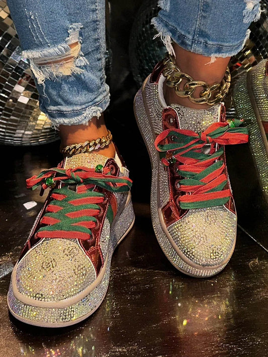 Rhinestone Round Toe Sneakers - Tredona LLC