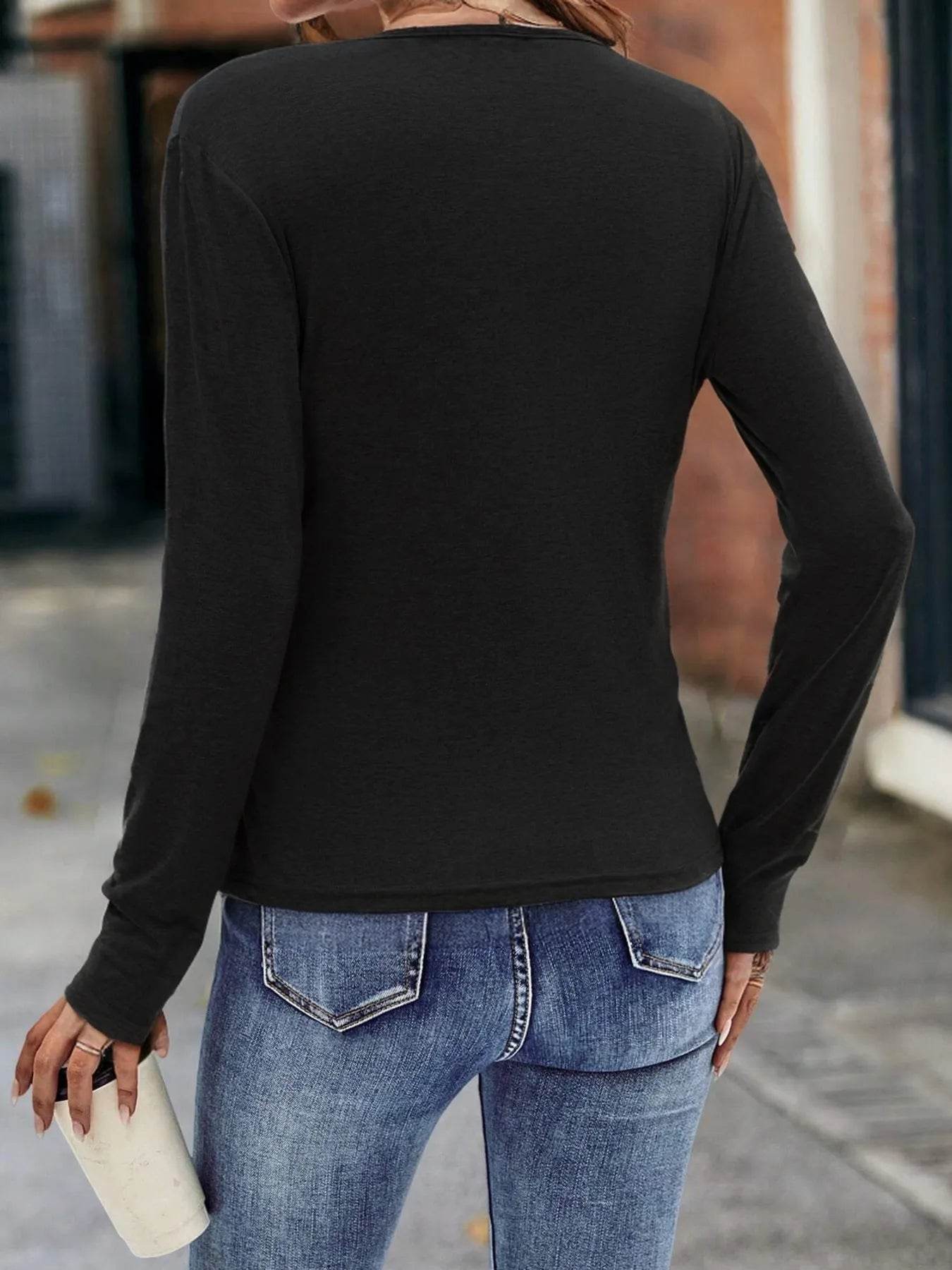 Ruched Surplice Long Sleeve T-Shirt - Tredona LLC
