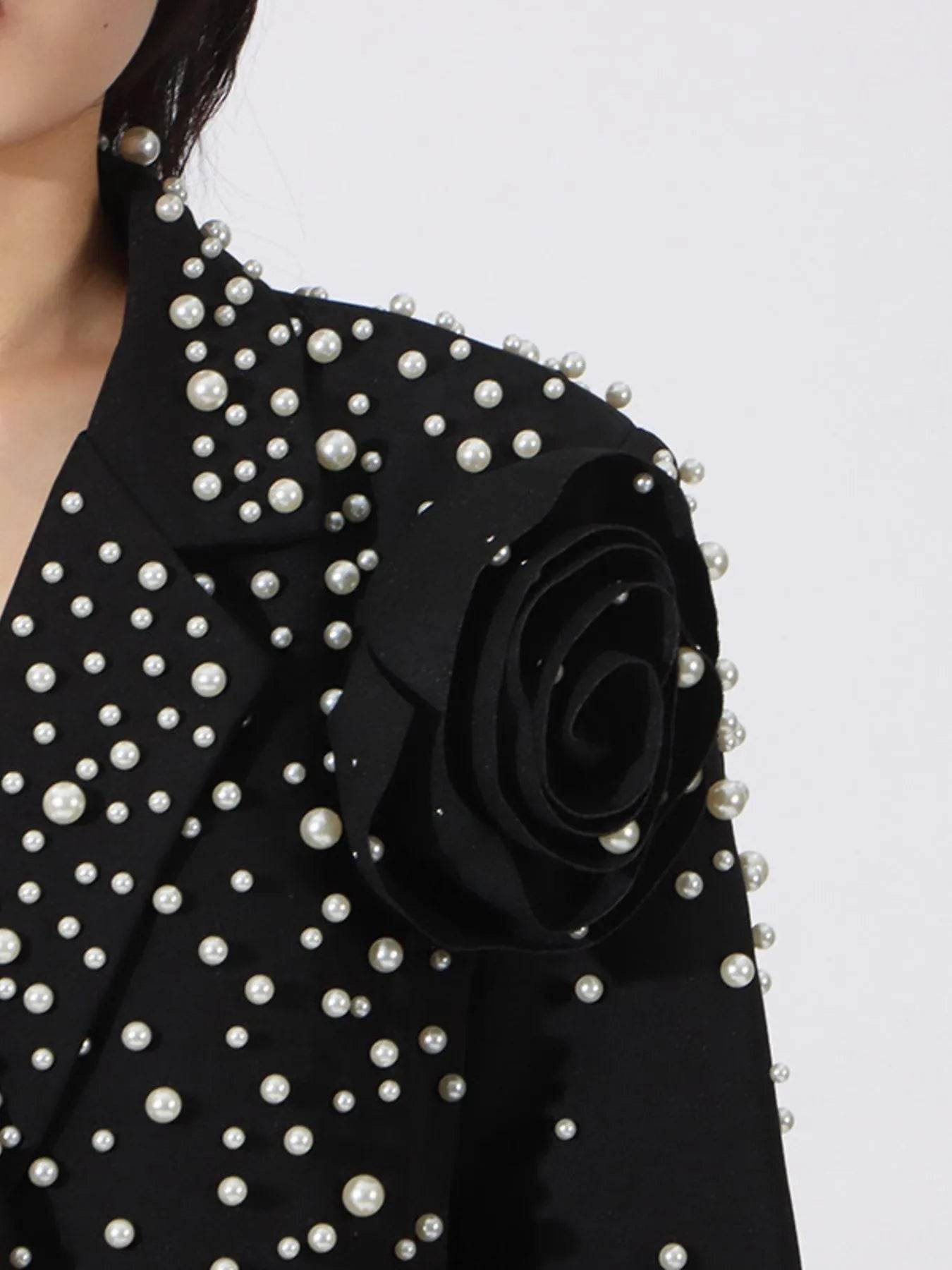 Pearl Embellished Double-Breasted Blazer - Tredona LLC