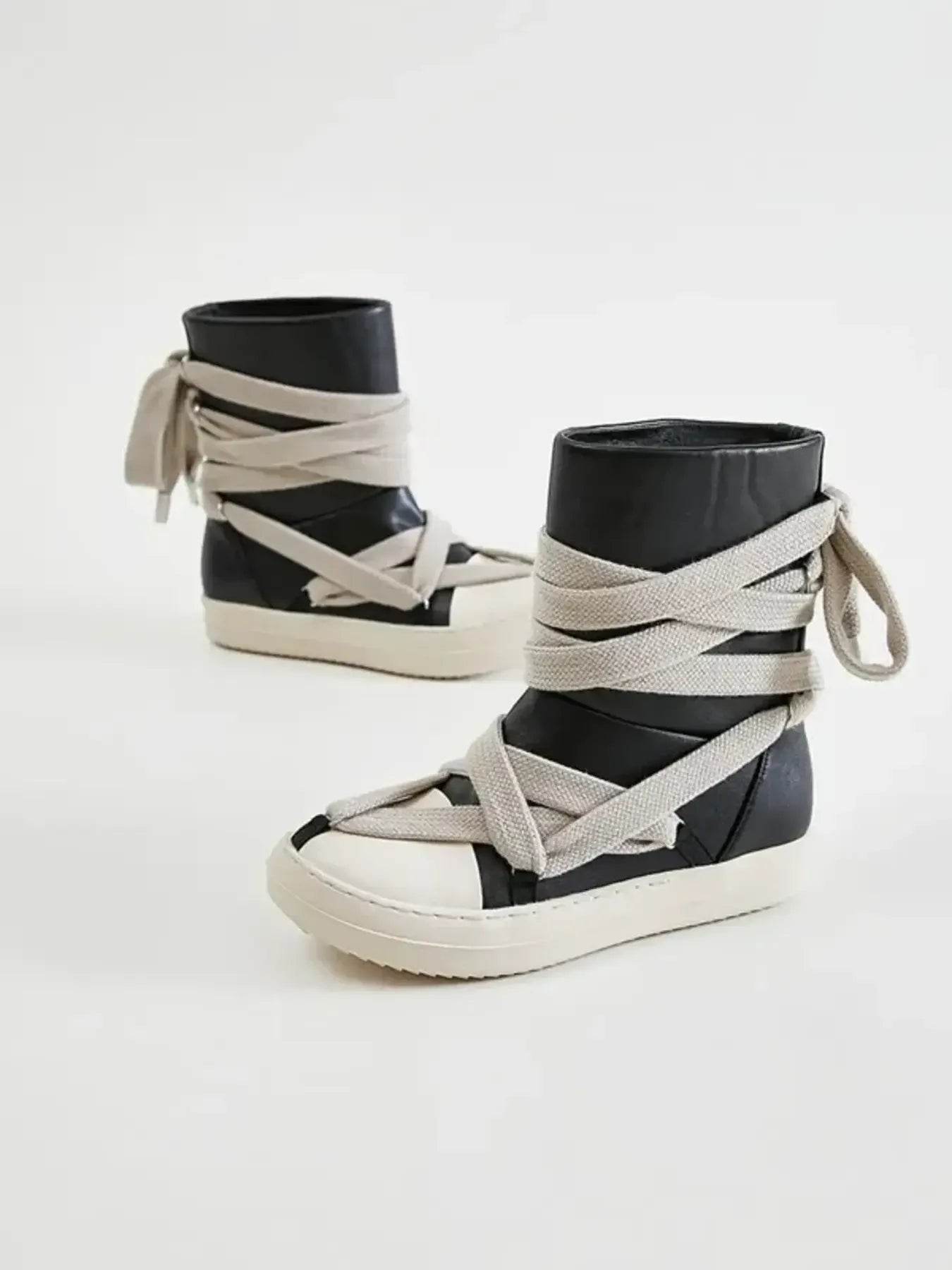 Lace-Up Round Neck Sneaker Boots - Tredona LLC