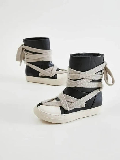 Lace-Up Round Neck Sneaker Boots - Tredona LLC