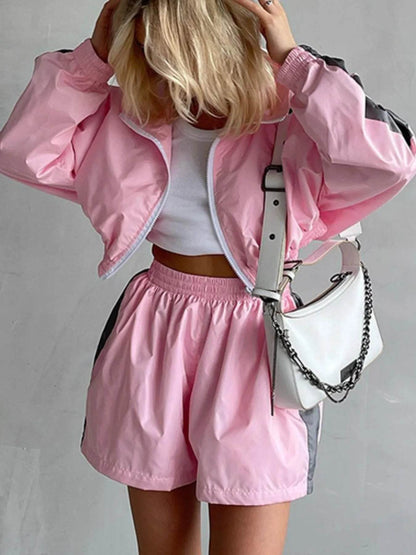 Zip Up Long Sleeve Jacket and Shorts Set - Tredona LLC