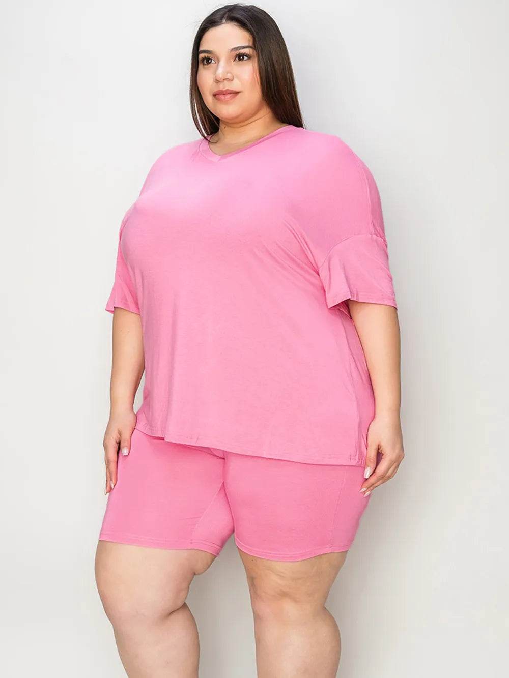 Basic Bae Full Size V-Neck Drop Shoulder T-Shirt and Shorts Set - Tredona LLC