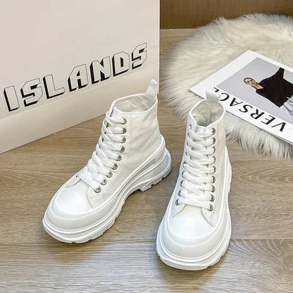 Lace Up Canvas Platform Sneakers - Tredona LLC