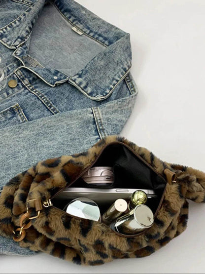 Leopard Fluff Shoulder Bag - Tredona LLC