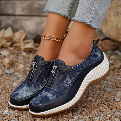 Round Toe Platform Wedge Sneakers with Zip - Tredona LLC