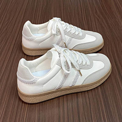 Contrast Lace Up Round Toe Sneakers - Tredona LLC