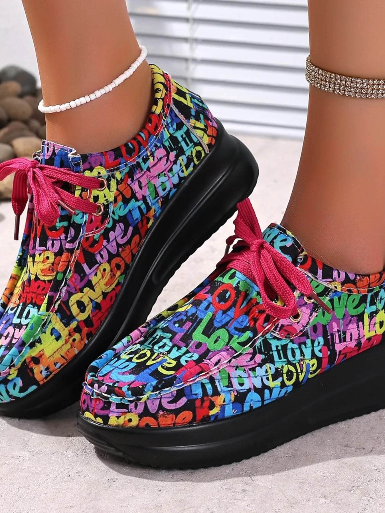 Graffiti Print Platform Sneakers - Tredona LLC