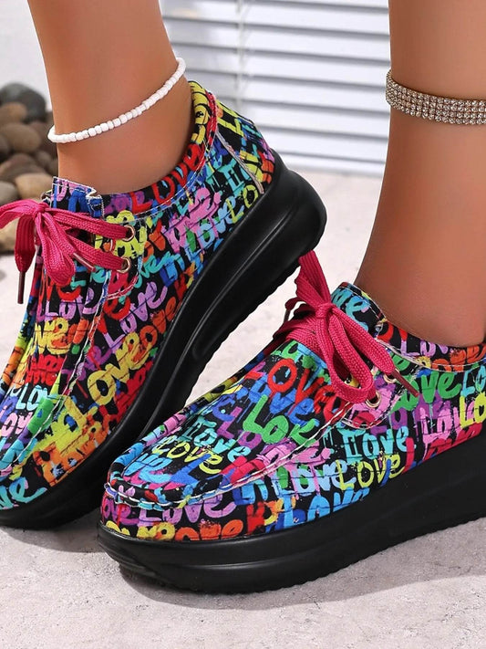 Graffiti Print Platform Sneakers - Tredona LLC