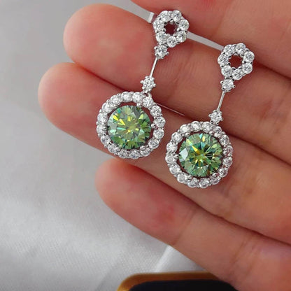 4 Carat Crystal Drop Dangle Earrings with Round Halo Design - Tredona LLC