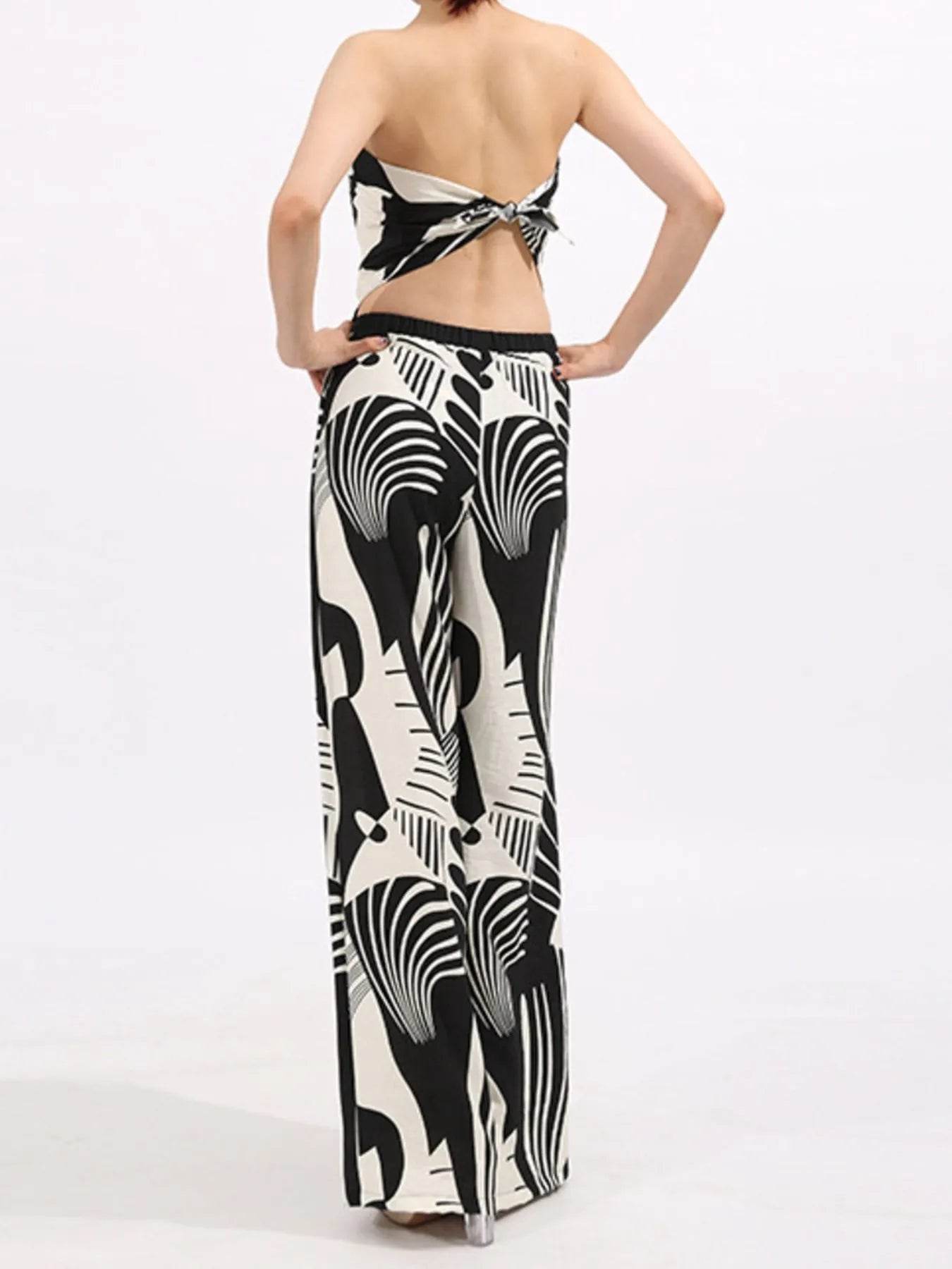 Abstract Print Tube Top and Wide Leg Pants Two-Piece Set - Tredona LLC