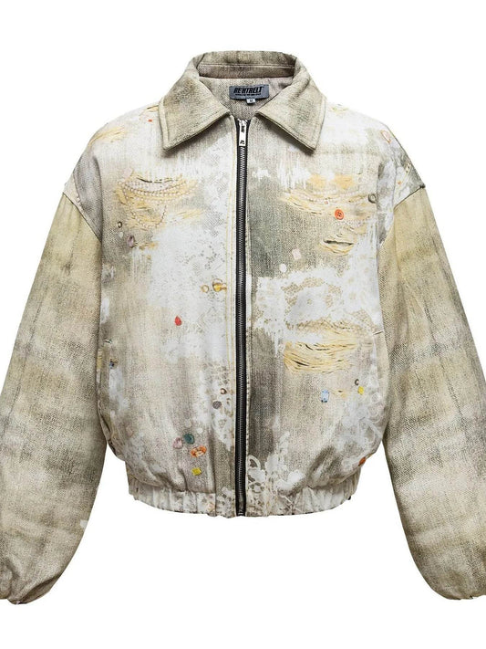 Men's Distressed Paint Splatter Zip Up Jacket - Tredona LLC