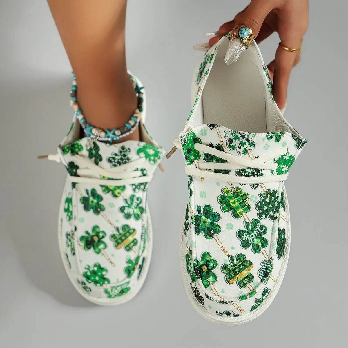 Lucky Clover Print Canvas Sneakers - Tredona LLC