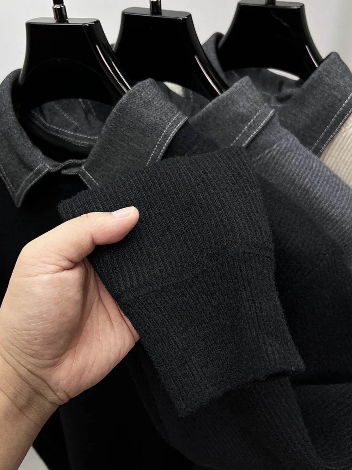 Men's Plus Size Ribbed Knit Collared Neck Sweater - Tredona LLC
