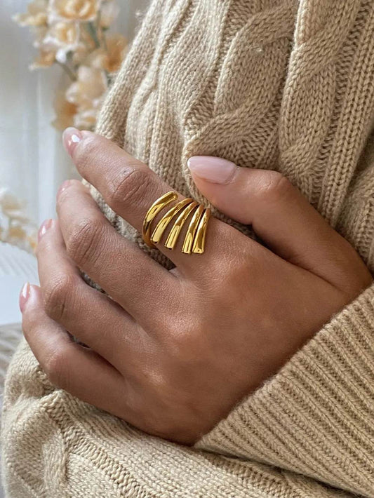 18K Gold-Plated Stainless Steel Irregular Lines Open Ring - Tredona LLC