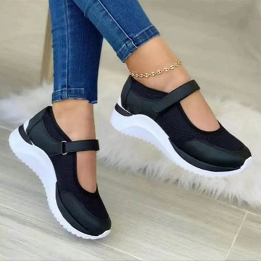 Velcro Strap Round-Toe Wedge Sneakers - Tredona LLC