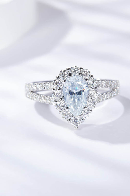 1 Carat Moissanite Teardrop Split Shank Ring - Tredona LLC