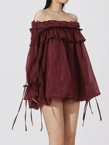 Ruffled Off-Shoulder Flounce Sleeve Blouse - Tredona LLC
