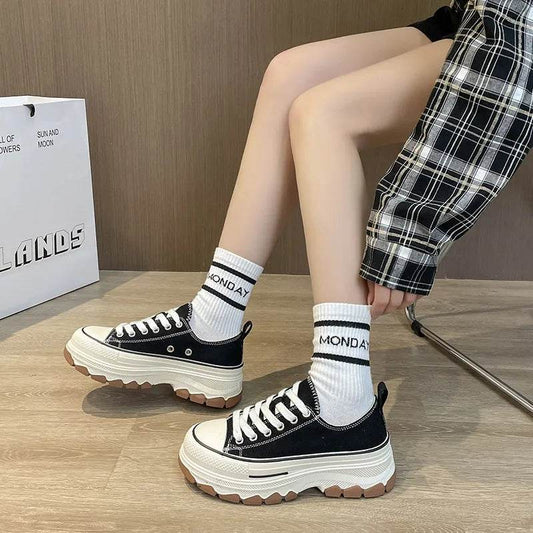 Round Toe Platform Canvas Sneakers - Tredona LLC