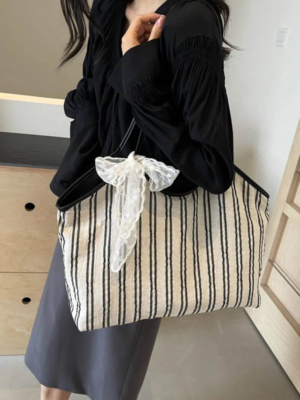 Striped Canvas Tote Bag - Tredona LLC