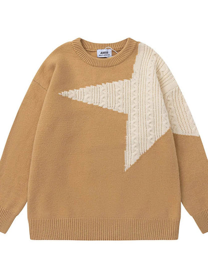 Men's Oversized Star Pattern Knit Sweater - Tredona LLC