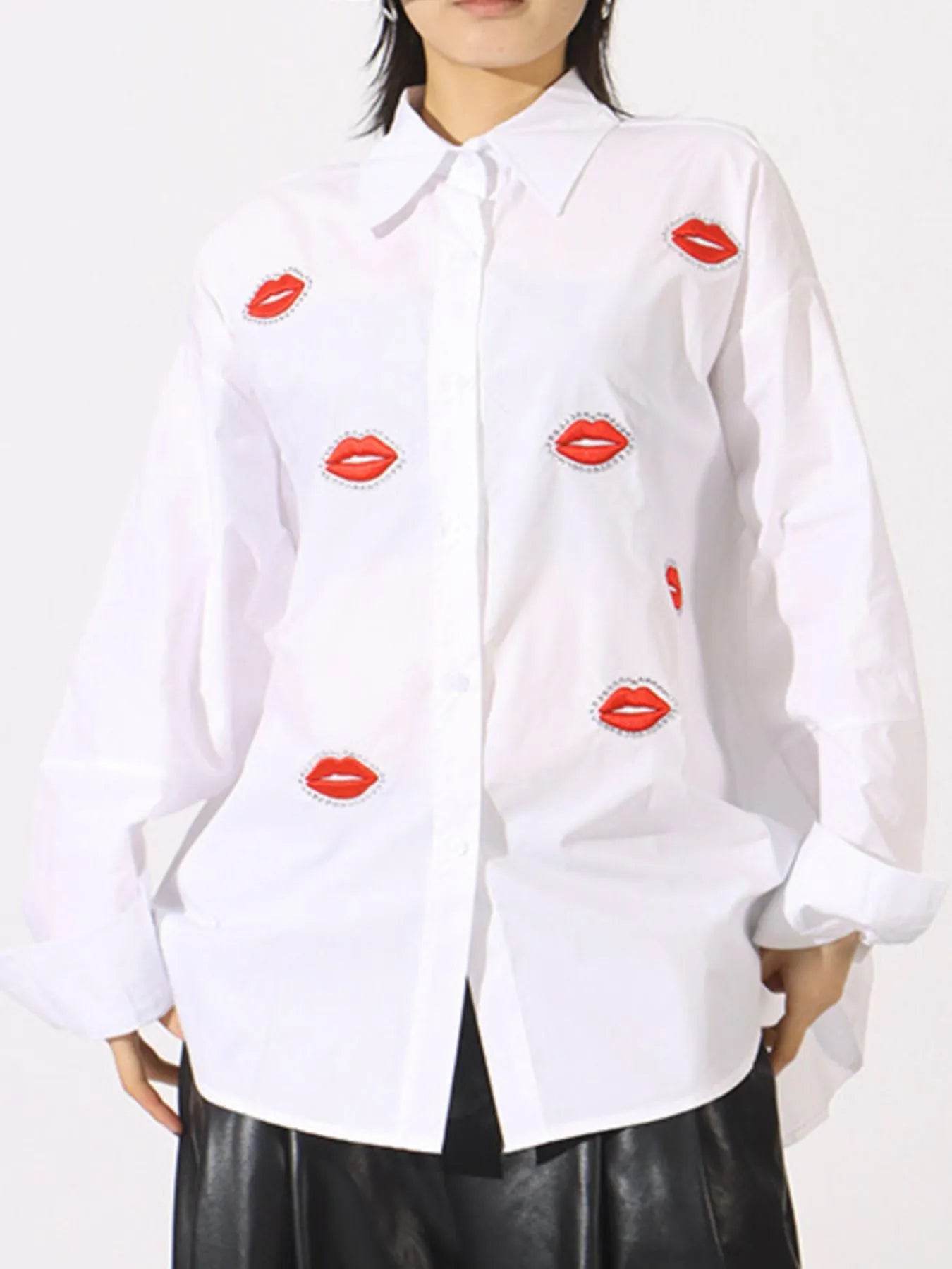 Lips Button Up Long Sleeve Shirt - Tredona LLC