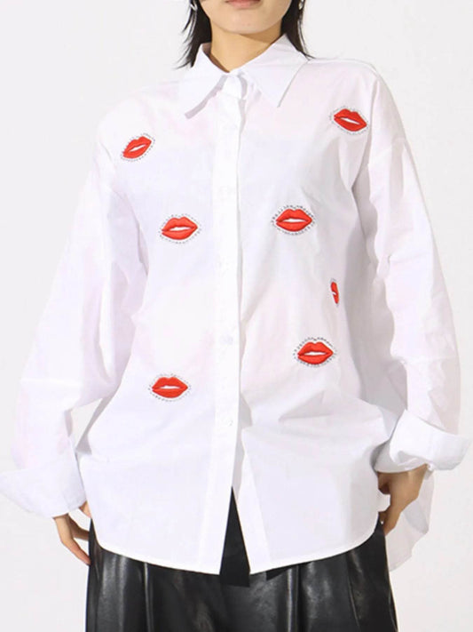 Lips Button Up Long Sleeve Shirt - Tredona LLC