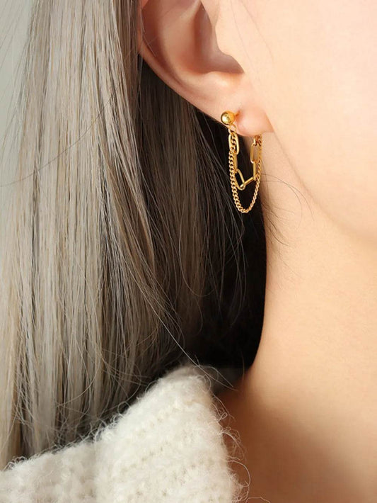 Titanium Steel Double Chain Earrings - Tredona LLC